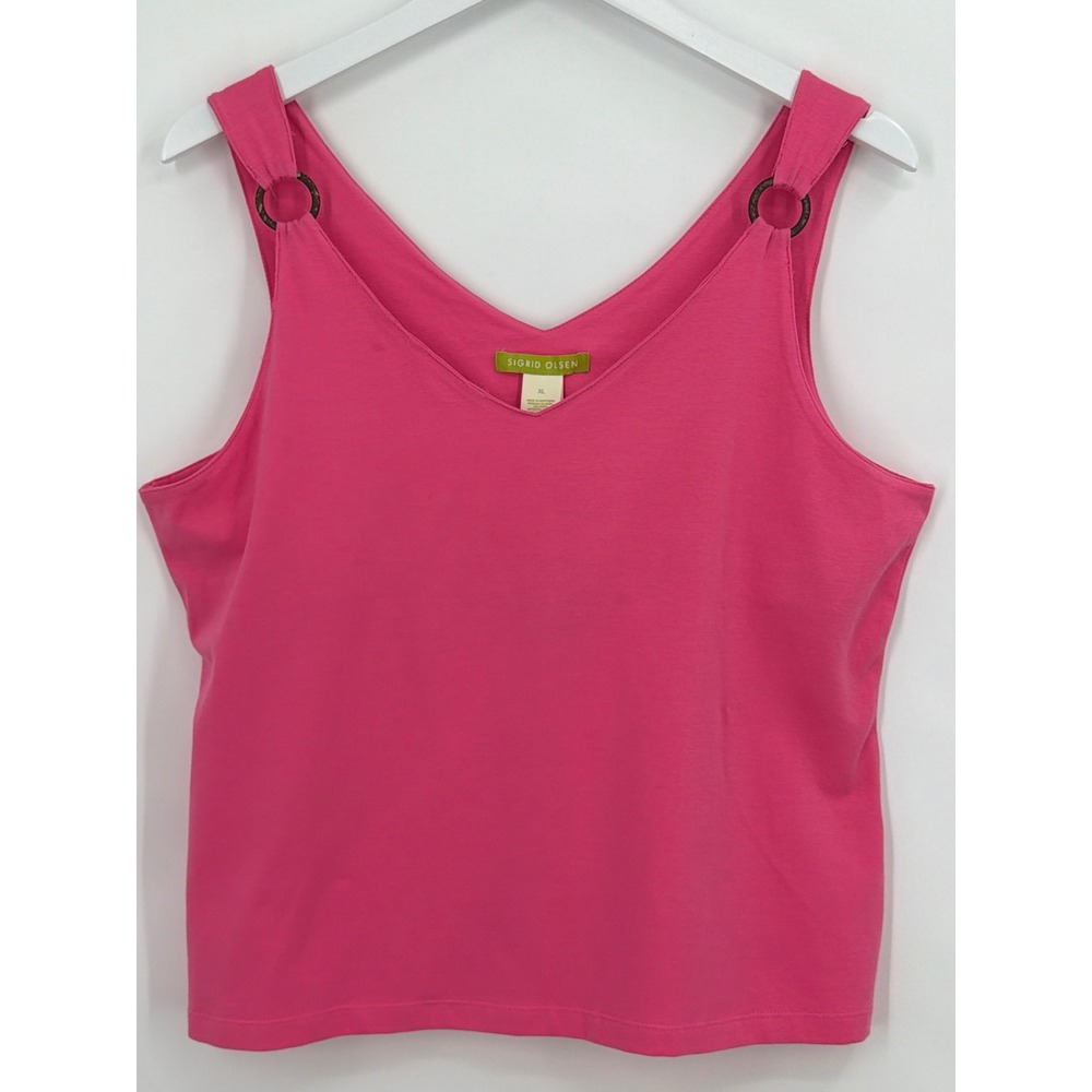 Sigrid Olsen Pink V-Neck Tank Top O-Ring Hardware Shelf Bra SOMU0105 XL NEW